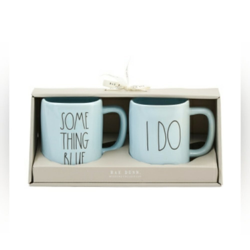 NIB Rae Dunn Something Blue I Do Wedding Mug Set